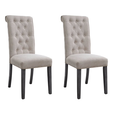 Élégantes chaises d'appoint à dossier capitonné (ensemble de 2) en lin beige, parfaites pour un repas classique et confortable