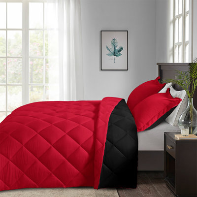 3Pc Size Comforter Set-All Season Reversible Down Alternative Comforter With Two Shams -Quilted Duvet Insert With Corner Tabs - Diamond Stitched Blanket - Breathable, Soft, Fluffy