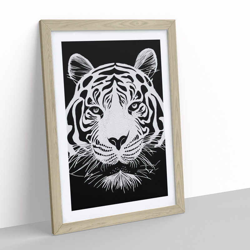 Monochrome Tiger No.3 - Framed Print, 46cm H x 34cm W x 2cm D, Oak Framed