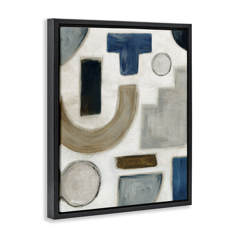 "Natural Tone Shapes", art mural encadré par Emma Peal, H 21 po x l 17 po, Cadre flottant noir de jais