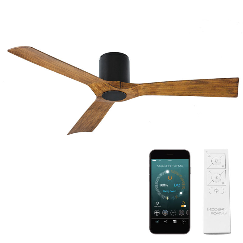  Ventilateur de plafond encastré à 3 pales 54 po noir mat / noir vieilli avec télécommande Koe, Noir mat / koa patiné