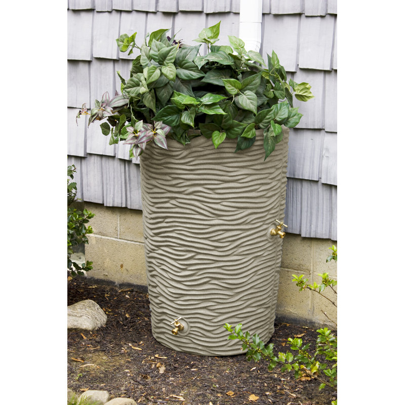 Good Ideas 50 Gallons Plastic Drainable Planter Rain Barrel, Sandstone