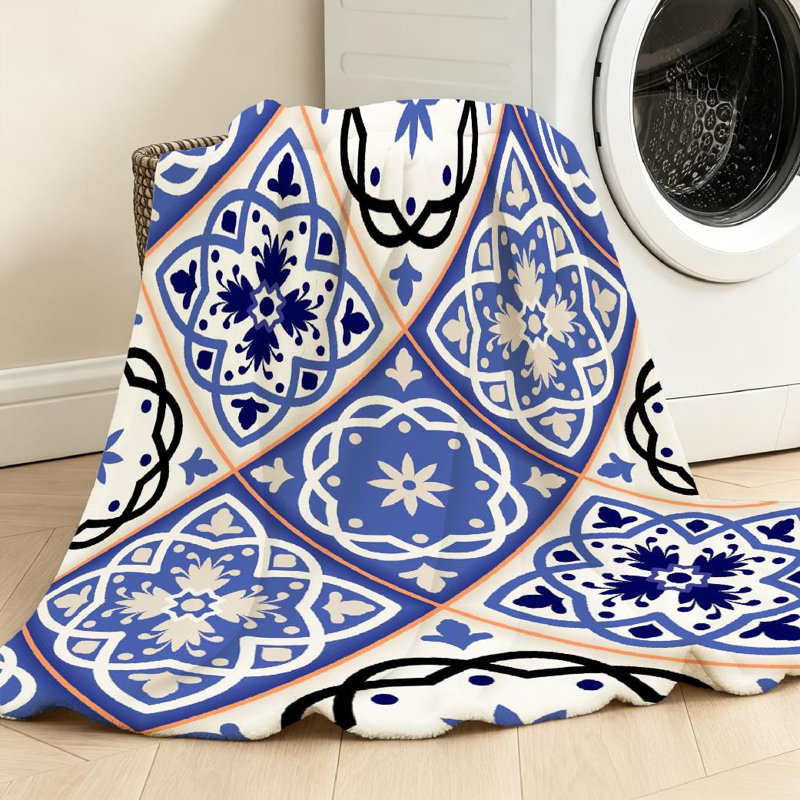 Jeté en flanelle bleue ultra douce, impression d'un seul côté Arabesque, Throw 50" x 60"