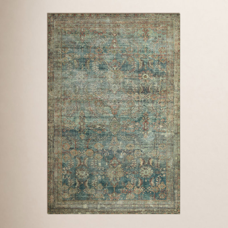 Tapis bleu océan / épice lavable à la machine Magnolia Home par Joanna Gaines X Loloi Banks, Rectangle 7 pi 6 po x 9 pi 6 po