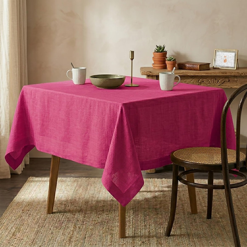 Diana - 100% Pure Linen Tablecloth, 90" L x 60" W, Festive Fuchsia, Solid Color