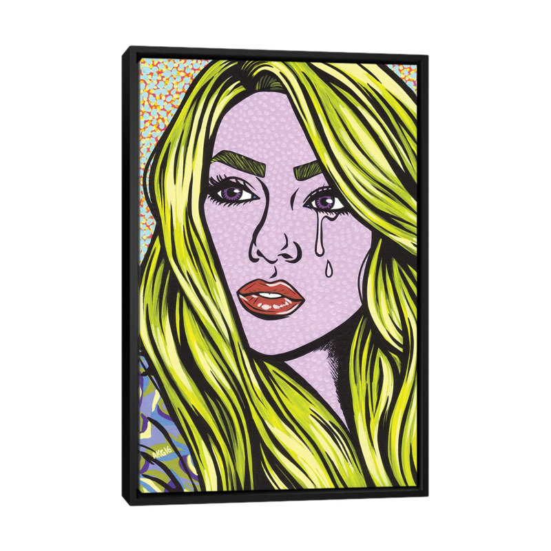 «Blonde Crying Comic Girl», impression sur toile, H 26 po x l 18 po x P 1,5 po, Toile avec cadre noir, Pas de tapis
