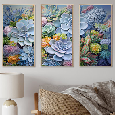 Blue And Green Succulent Dessert Charm - Succulent Canvas Art Set