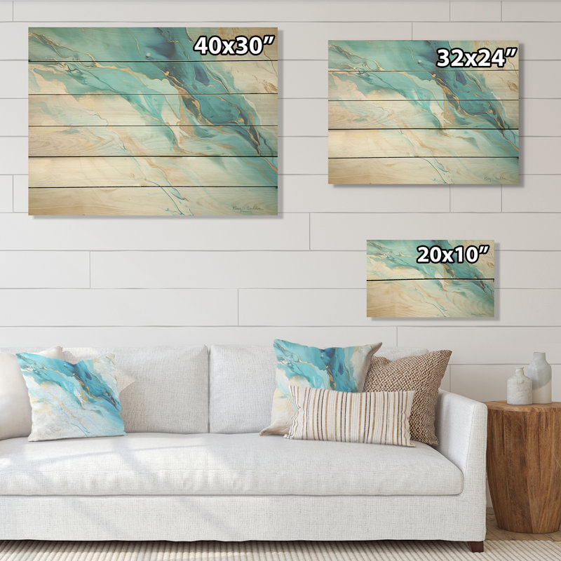 Sarcelle et or, charme de glacier liquide - Art mural en bois de glacier sur bois de pin naturel, H 10 po x l 20 po