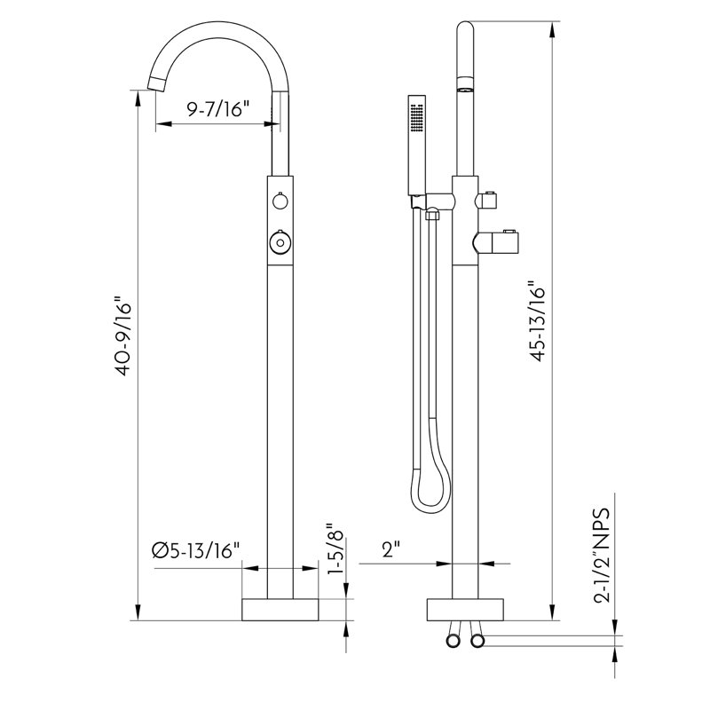 Robinet de baignoire à fixation sur plancher à poignée simple avec douche à main, Chrome