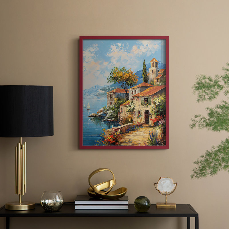 NAUTICAL Series DLxxviii, reproduction encadrée - bois massif, Rouge, H 21 po x l 17 po