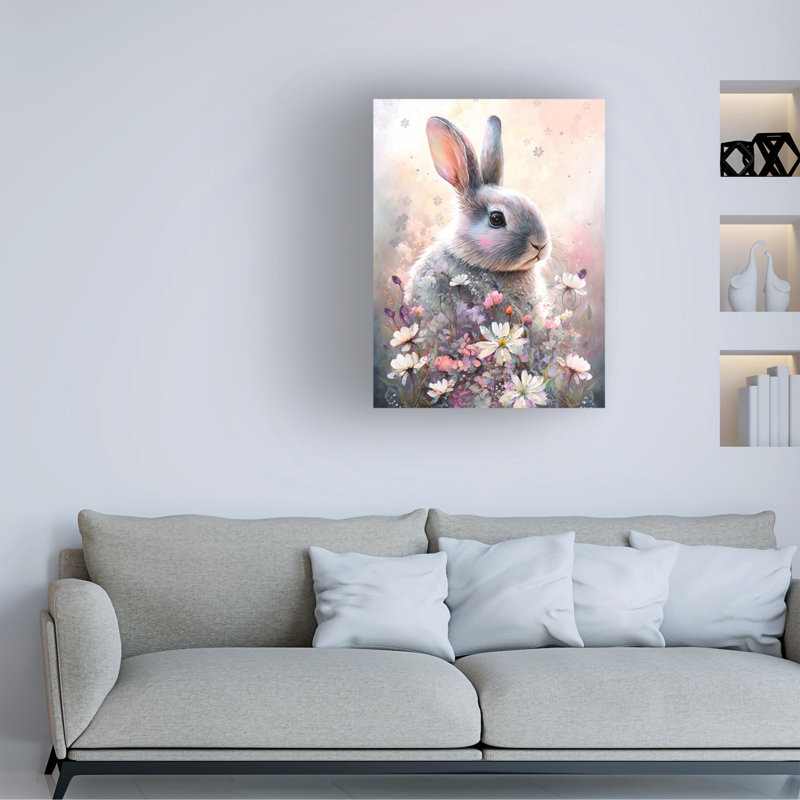 «Bilge Paksoylu Rabbit And Flowers 2», reproduction sur toile, H 24 po x l 18 po x P 2 po