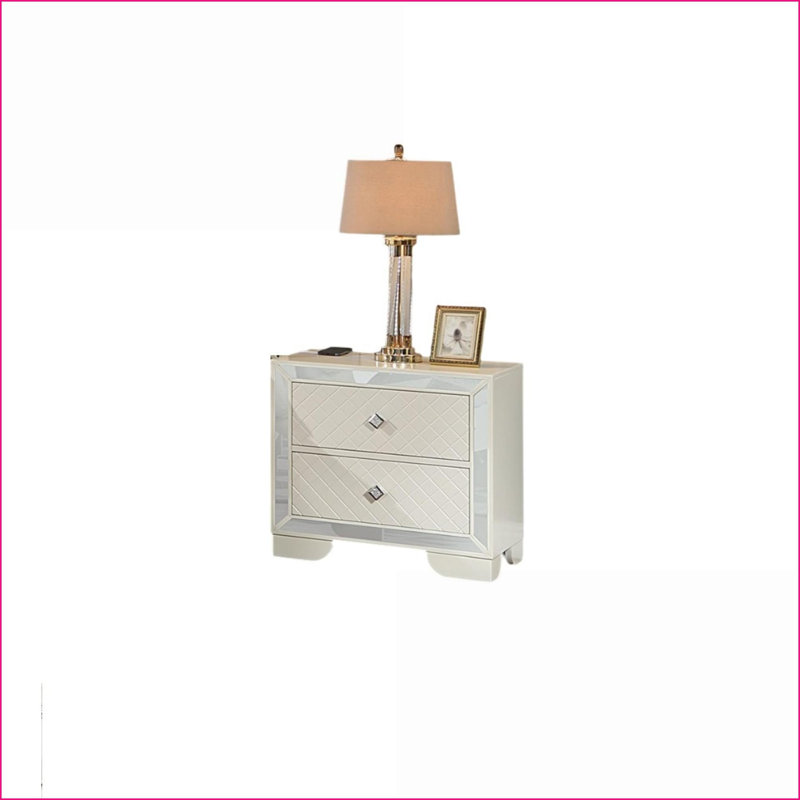 Table de chevet en bois crème de luxe classique avec 2 tiroirs Chargement sans fil