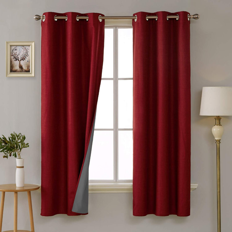 Total Blackout Faux Linen 3 Pass Lined Curtain Panels (Set of 2), 42" W x 72" L, Red