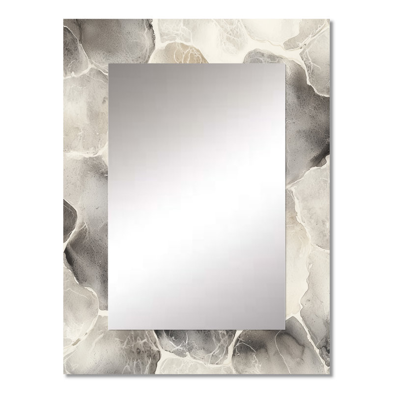 Gris, gris, cercles, paysage II - grand miroir de formes abstraites, miroir mural décoratif gris, impression d'art en métal