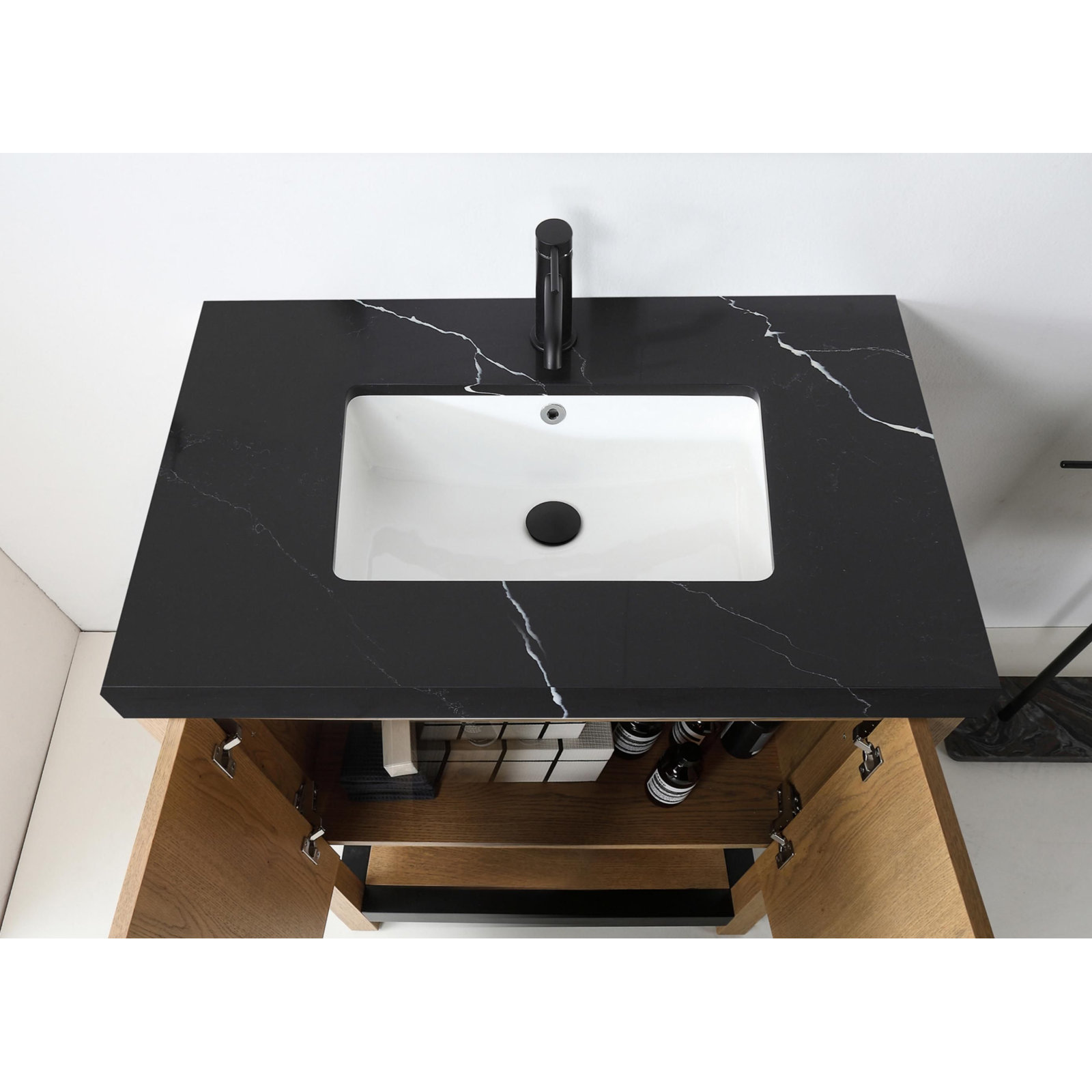 36" Single Bathroom Vanity, Pecan Oak, Black