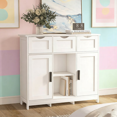 Versatile Wooden Floor Cabinet With Drawers And Shelves, Ideal For Living Room, Bedroom, And Bathroom Storage