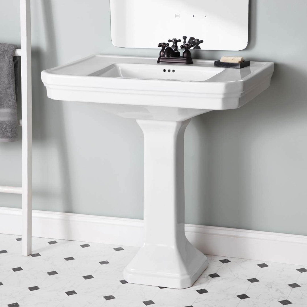 32 Inch Pedestal Sink - 4 Inch Faucet Drillings - White Chevington