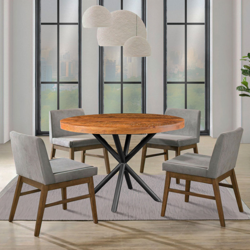 Highfill Round Solid Wood Top with Iron Base Dining Table