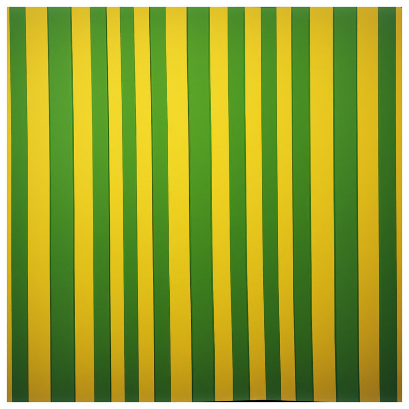 Édredon vert et jaune à rayures verticales, Lit simple