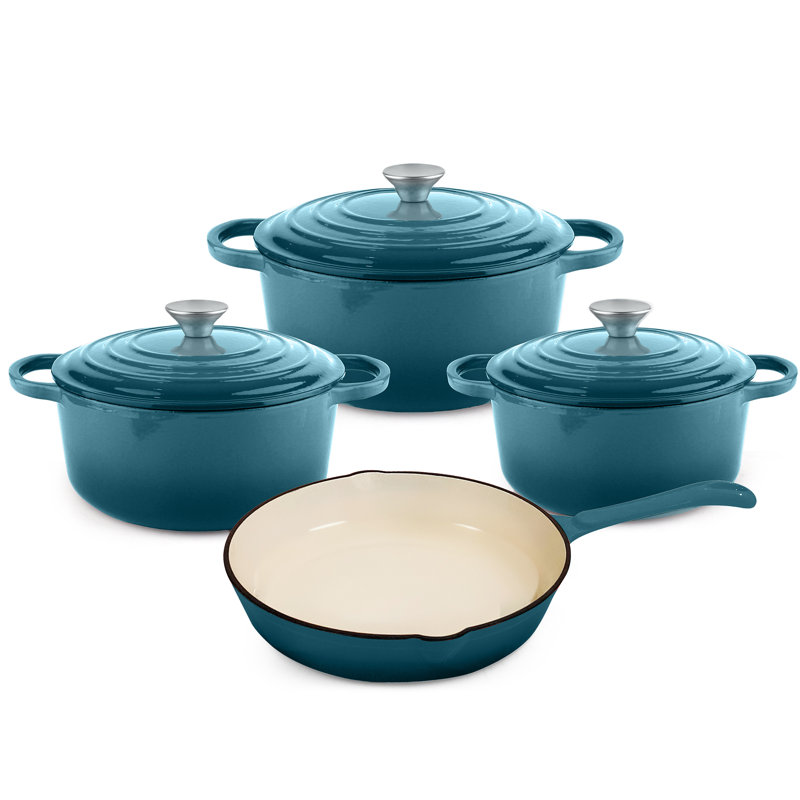 7 - Piece Cast Iron Cookware Set, Blue
