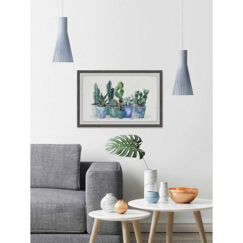 Potted Cactus Bunch by Julia Posokhova - Single Picture Frame Painting, 61 cm H x 91 cm W x 4 cm D