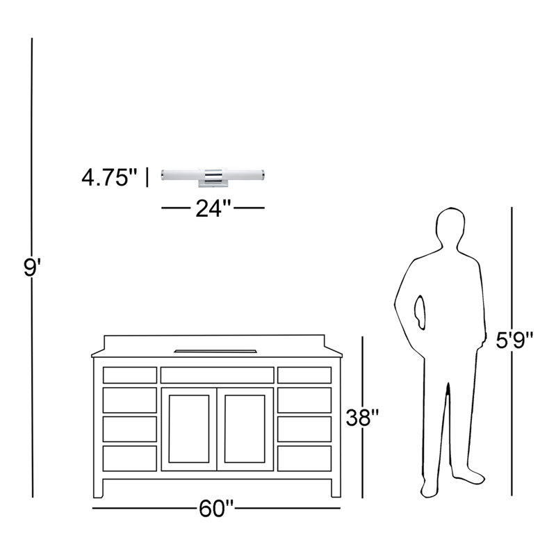 Arjit Dimmable LED Bath Bar, Polished Chrome