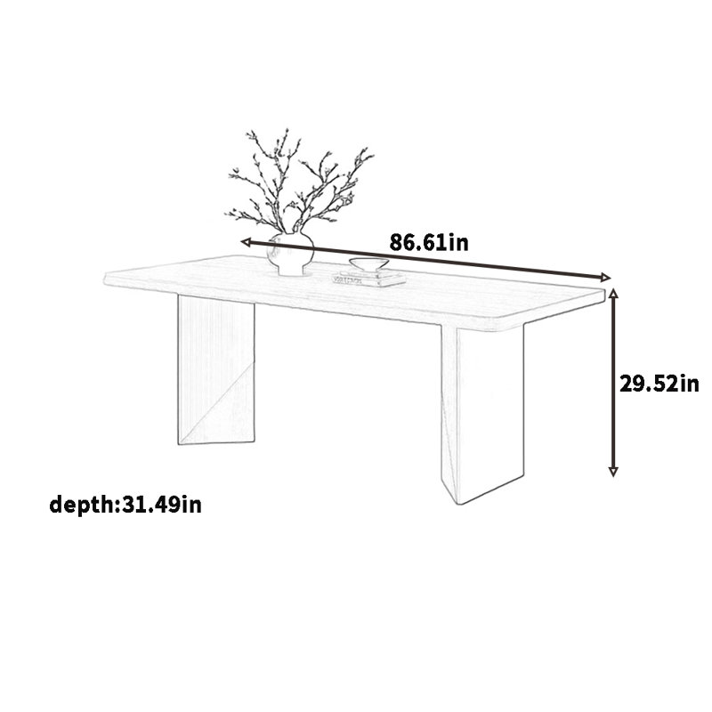 Retro rock plate dining table: Durable, 29.52"H x 86.61"L x 31.49"W