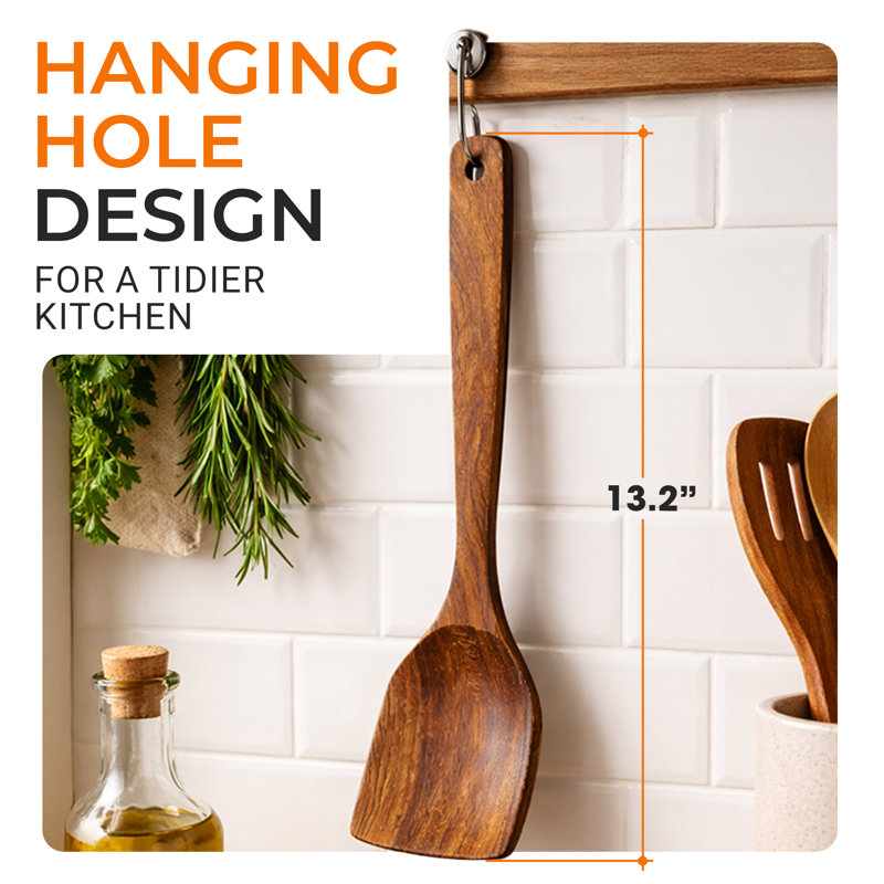 Cheer Collection Teak Wood Cooking Spatula with Comfortable Handle