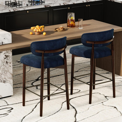 Tabourets de bar Modern Comfort, comptoir de 26 po, lin rembourré avec dossier incurvé, pieds en bois