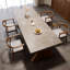 Table de salle à manger rectangulaire grise en bois massif-2029434942