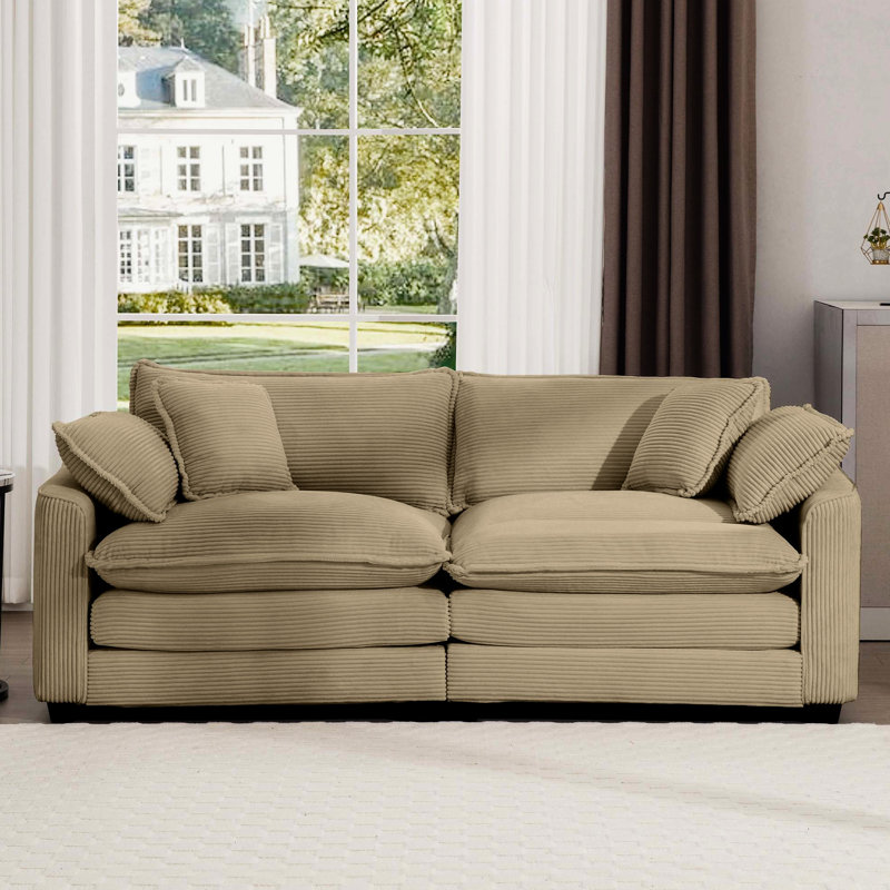 Mobilier de salon brun clair en velours côtelé, avec 4 coussins décoratifs, tissu nostalgique
