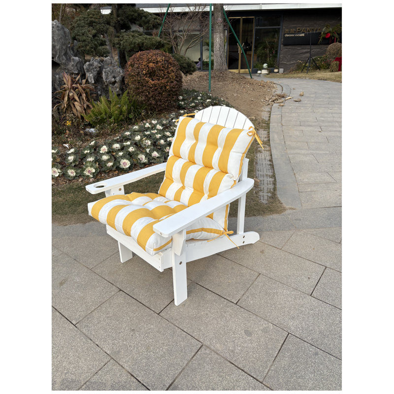 Ensemble de 2 coussins de chaise de patio capitonnés à haut dossier - Coussins de siège à bascule et Adirondack imperméables avec attaches, jaune / blanc