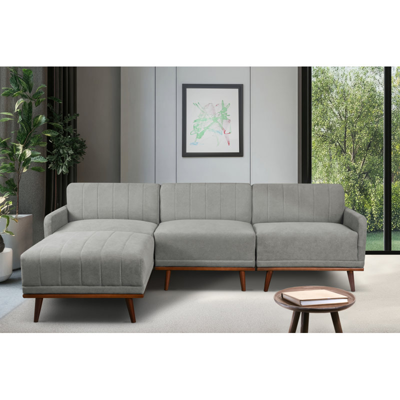 Sjard 4 Seater Sofa & Chaise, Grey Polyester Blend, Left Hand Facing