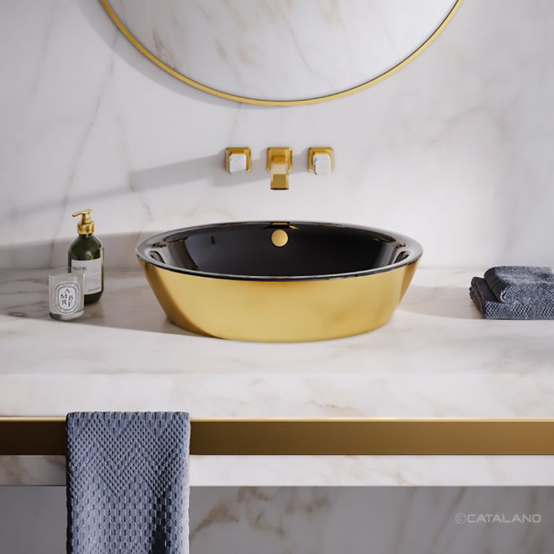 Catalano 16.54'' Fireclay Oval Bathroom Sink, Black/Gold