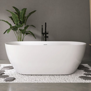 Fslefay 67'' Freestanding Soaking Bathtub Acrylic Freestanding Tub