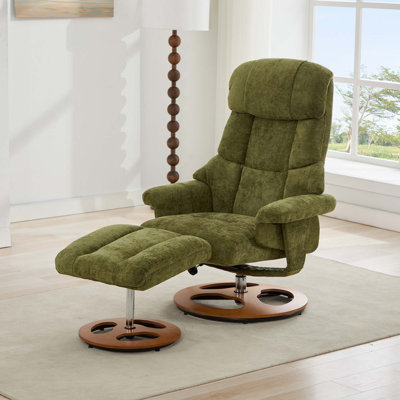 Fauteuil inclinable ergonomique avec repose-pieds, méridienne moderne pivotante à 360 ° avec repose-pieds, tissu chenille, massage par vibration à 5 points, siège chauffant et dossier réglable à 140 °