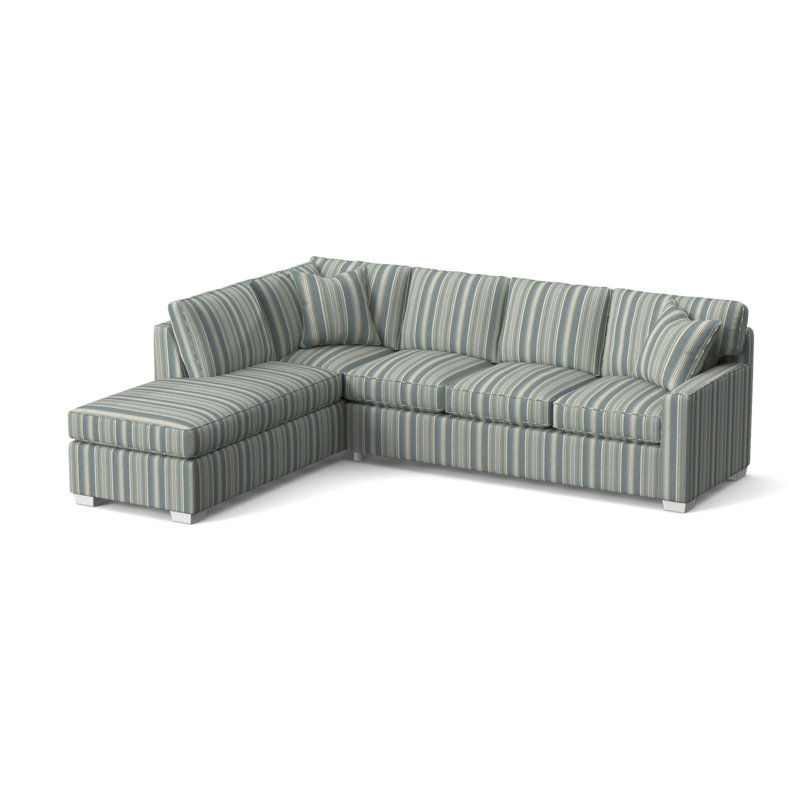Frye Chaise Sectional, Left Hand Facing, Frost White, Green and Blue Stripe; 0252-54