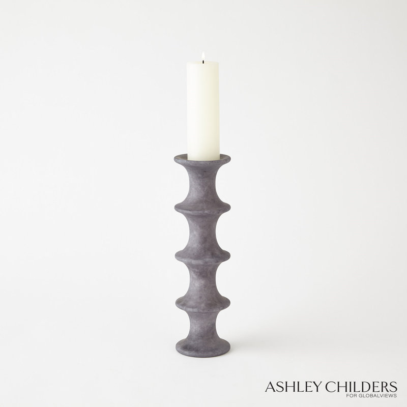 Ridge Alabaster Candlestick-Lg, 12.5" H x 3.5" W x 3.5" D, Black