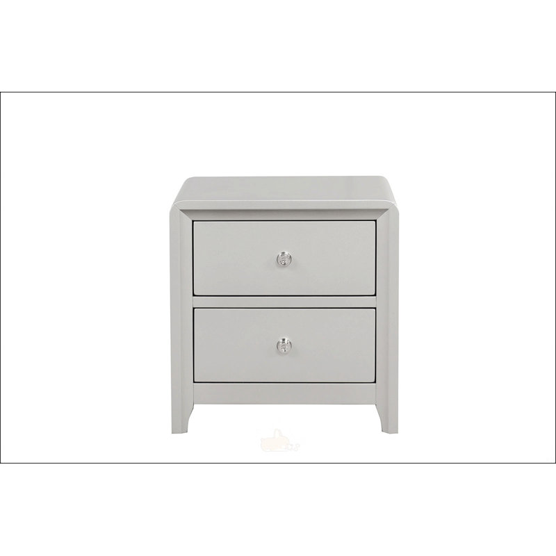 Table de chevet à finition champagne avec quincaillerie en nickel, glissière centrale en métal et tiroir à queue d'aronde anglaise pour les chambres modernes