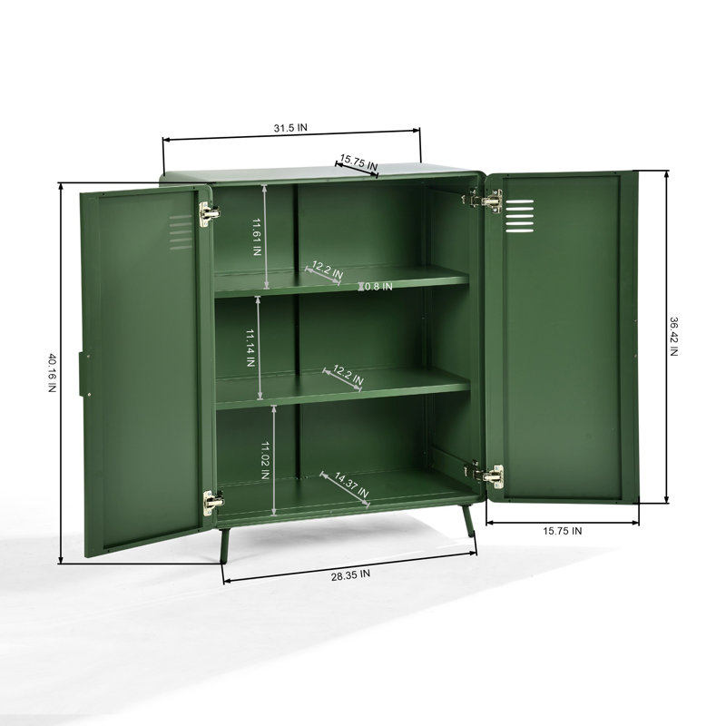 Armoire d'appoint en métal 2 portes avec tablettes réglables, armoire de rangement autoportante moderne pour le salon, la cuisine ou le vestibule