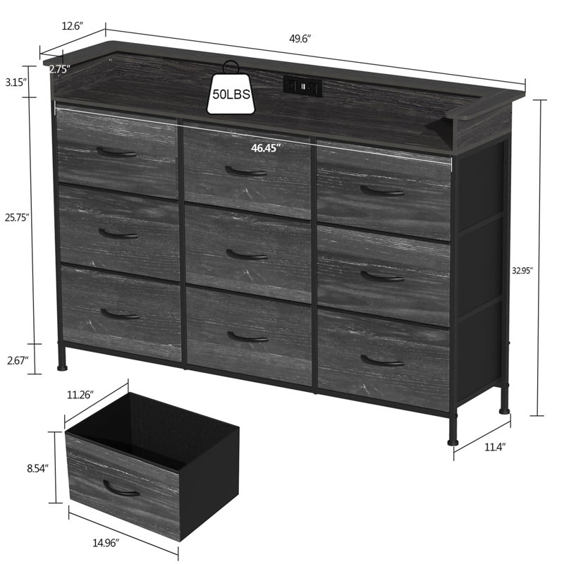 Commode 9 tiroirs Doreather, Noir anthracite