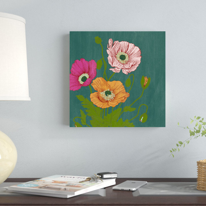 «Pink and Orange Poppies», reproduction sur toile, H 12 po x l 12 po