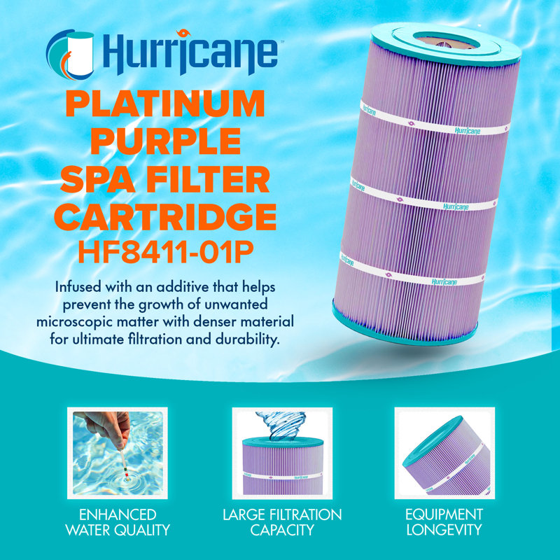 Hurricane Filters HF8411-01P Platinum Purple Spa Filter Cartridge Replacement (4 Pack)