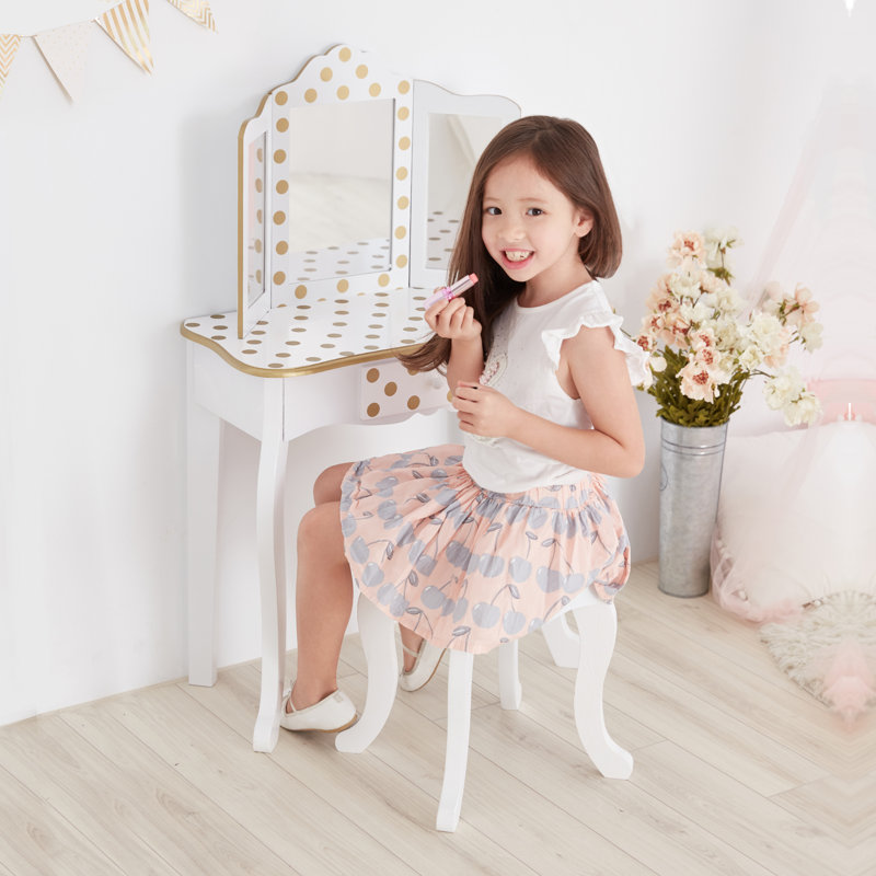 Kids Vanity Set with Mirror, White/Gold