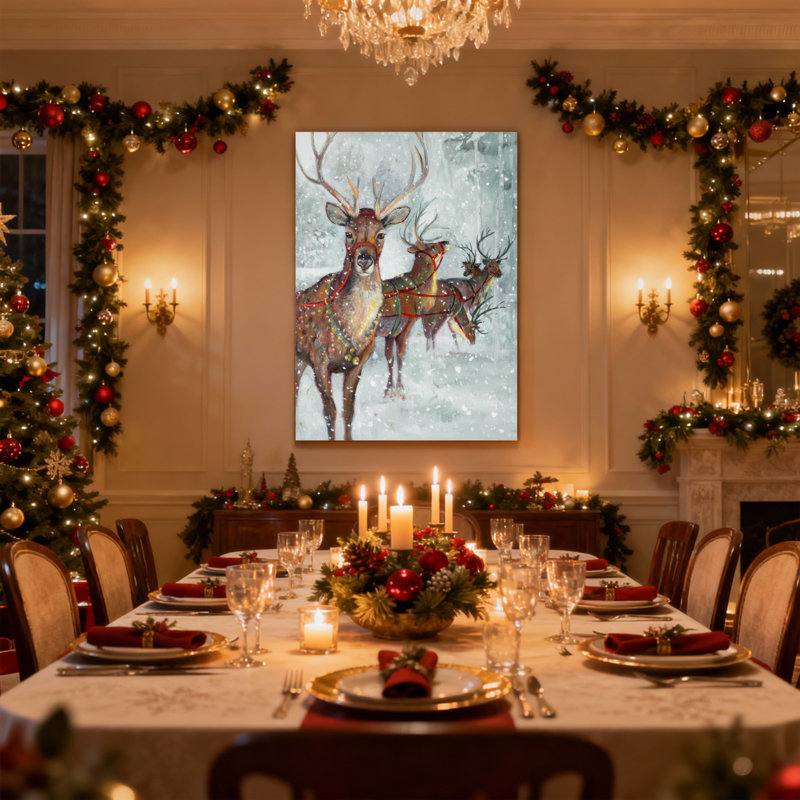 «Christmas Winter Deer Snowscape Holiday», ensemble de 3 impressions sur toile, H 30 po x l 20 po