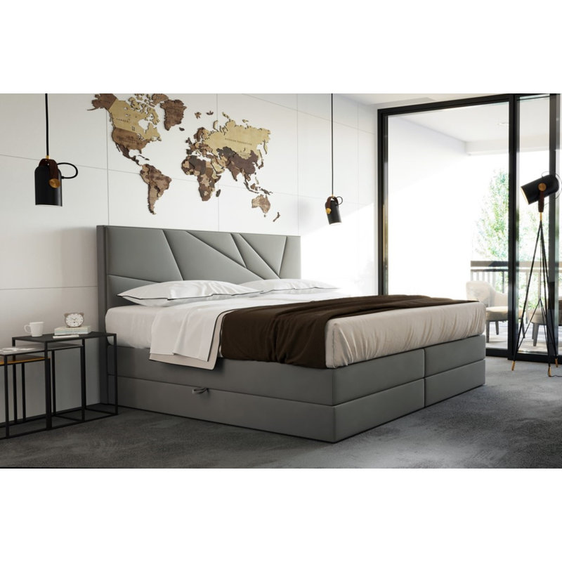 Boxspring Bed Varde with Storage, 140 x 200cm, Gray