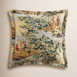 Provence Washed Linen Gold Yellow Victorian Print Shabby Elegance Euro Sham, 27x27 inch