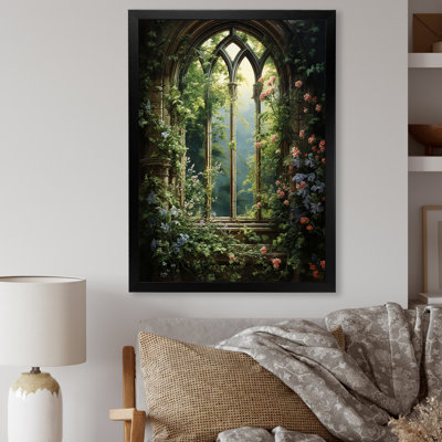 Floral Gothic Church Windows View V - Floral Window Wall Art