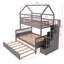 Lit superposé simple sur lit double pleine grandeur avec escalier de rangement et lit gigogne-857082545