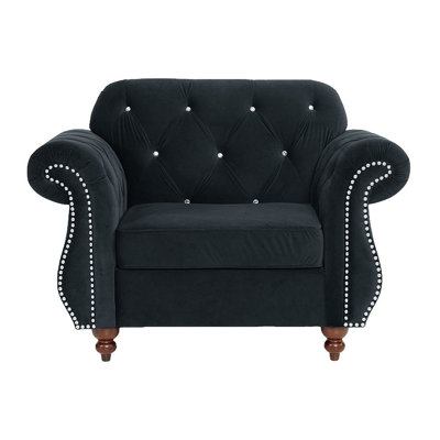 Formal Luxury Look 1pc Black Velvet Chair Living Room Furniture Plush Tufted Back Seat Chair Couch